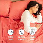Twin Sheets Set 4 Piece - Includes 2 Pillowcases - Bed Sheets Twin Size - Soft Hotel Luxury Bedding - Cooling, Comfy, Cozy and Breathable - 1 Flat & 1 Fitted & 2 Pillowcases w/ Deep Pockets - Coral
