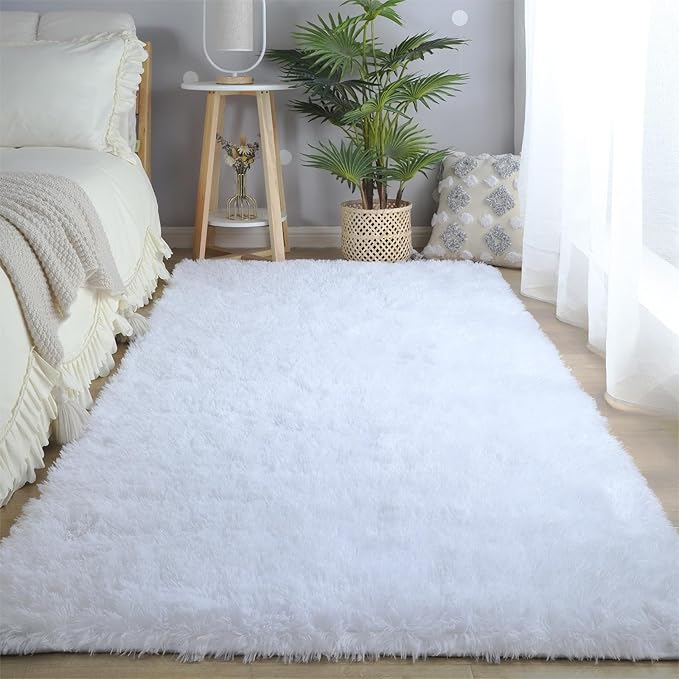 White Rug 5x8 for Living Room: White Fluffy Area Rugs for Bedroom-White Shag Area Rug,Indoor Ultra Soft Fluffy Plush Carpet for Living Room,Bedroom (5x8 Feet, White)