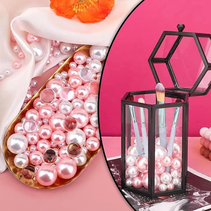 200 PCS Pink White Vase Fillers, Pearls Bead for Centerpieces Vases, 10/14/20 MM No Hole Beads, Fake Pearls for Wedding Birthday Anniversary Theme Party Table Centerpieces Decor