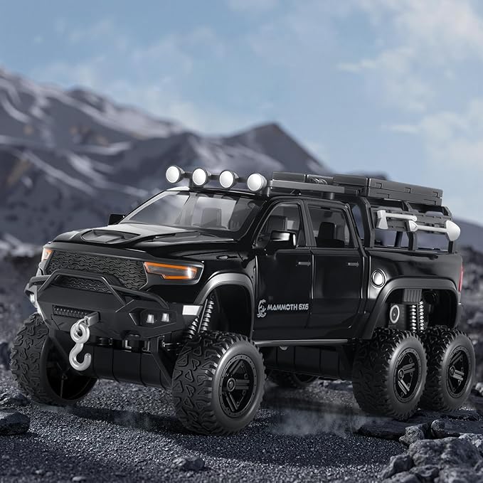 Toy Trucks for Boys 1/32 Diecast Trucks Mammoth Model Truck,Collectible Pickup Truck Model Kit,Pull Back Cars with Lights and Sounds,Toy Trucks for Boys Age 4-7（Black）
