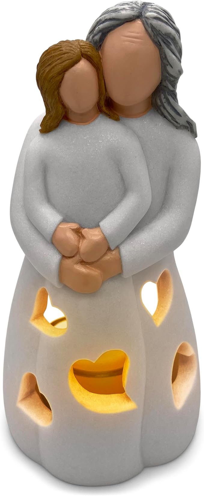 Hand-Painted Grandma-Granddaughter Candle Holder Statue Gift, with Flickering LED Candle | Gigi Grandmother Birthday Gift, Unique Nana Present Ideas for Christmas, Greeting Card Included