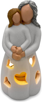 Hand-Painted Grandma-Granddaughter Candle Holder Statue Gift, with Flickering LED Candle | Gigi Grandmother Birthday Gift, Unique Nana Present Ideas for Christmas, Greeting Card Included