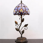 Small Tiffany Lamp Stained Glass Table Lamp Metal Leaf Accent Desk Memory Lamp Sympathy 8X20 Inch (Blue Baroque Style)