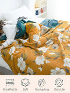 Boho Throw Blanket for Bed - 100% Pure Cotton Ultra Soft Rustic Quilt - Farmhouse Decor Bed Blankets, All Season Rustic Throw for Sofa Couch Chair(91''x 98'', Flower Branch 2)