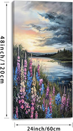 LASMOND Beautiful Colorful Grassland by Riverbank Landscape Wall Art Decor Artwork for Bedroom (24x48 Inches)