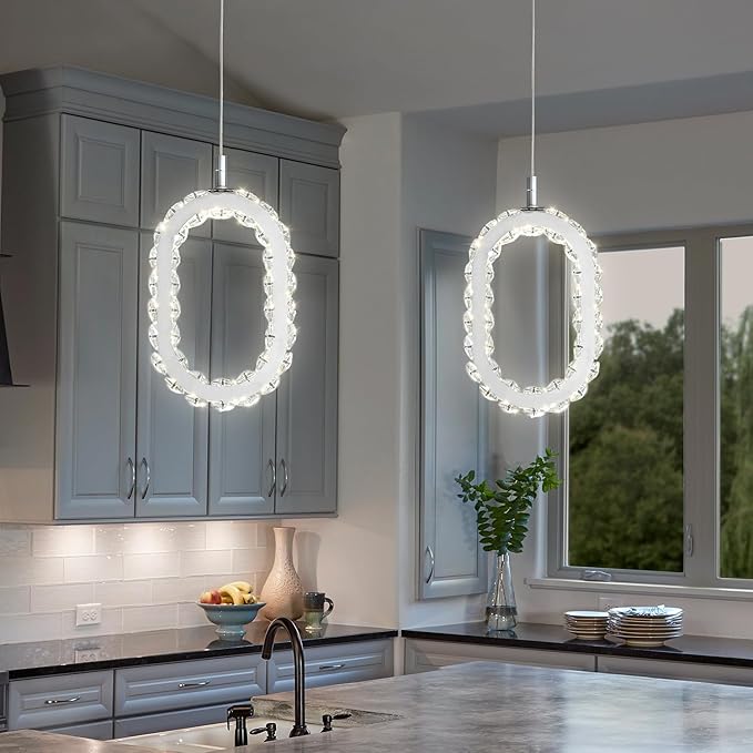 Chrome 1 Ring Pendant Lights Kitchen Island Single Head Crystal Chandeliers Foyer Entrance Modern LED Dimmable Chandeliers