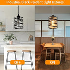 Black Pendant Lights for Kitchen Island, Industrial Farmhouse Pendant Light Fixtures with Seeded Glass Shade, Adjustable Spiral Iron Pendant Lighting for Foyer Hallway Dining Room Kitchen