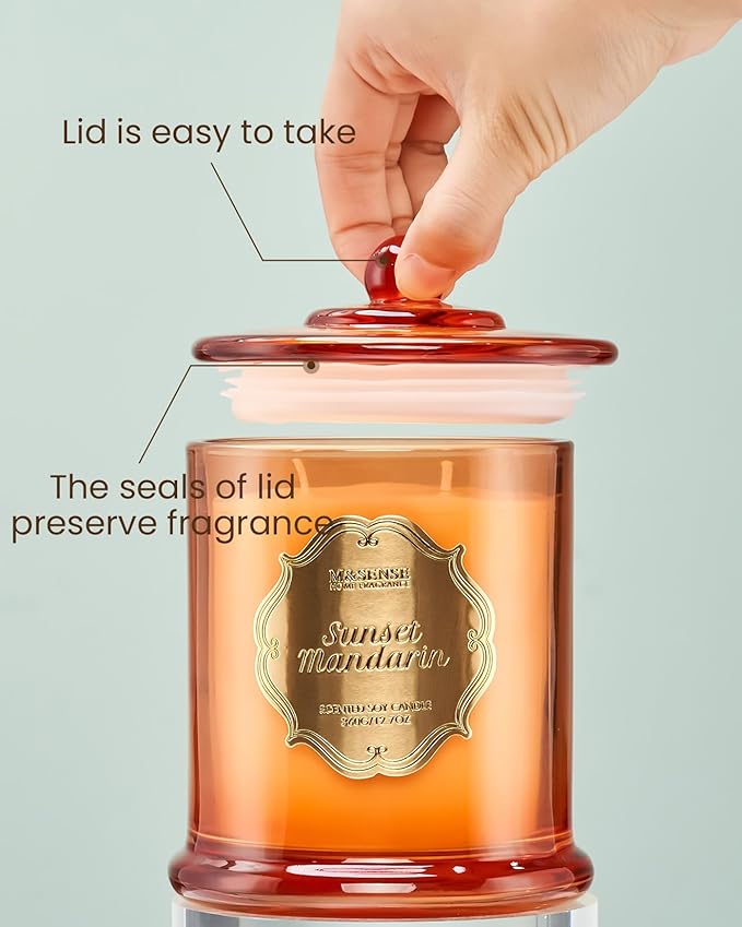 M&SENSE Citrus Candles for Home Scented, Natural Organic Soy Candle 12.7oz 75 Hour Long Lasting Slow Burning, Mandarin Fragrant Double Wick Jar Candle Fresh Smelling for Bathroom