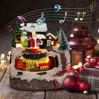 Christmas Decorations Village House Resin Collectible Building Figurines Revolving Train Musical Snow Globe 8 Music for Vintage Christmas Decor (Santa)