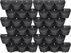 Worth Garden Upgraded 12 Sets (36-Pocket) Self Watering Stackable Vertical Planters - Wall Mounted Plastic Plant Grow Pots fr Strawberries Flowers Herbs - Indoor Outdoor Green Wall Decoration (Black)