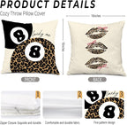 Coquette Pink Bow Leopard Print Lips Lucky 8 Ball Throw Pillow Covers 18x18, Cheetah Room Decor, Funky Y2K Leopard Print Decorative Pillow Covers for Girls Room Dorm Apartment Home