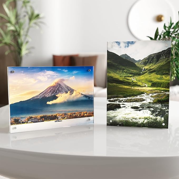 5x7 Acrylic Picture Frame 1 Pack, Clear Freestanding Double Sided Frameless Magnetic Photo Frames, Desktop Display Decor Gift