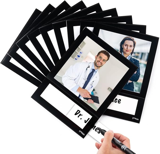 Magnetic Picture Frame 4X4 with ID Identification Tags-Name,Square Magnet Photo Pockets,For Employee Recognition Wall (With signature area),Thoughtful Gift for Friend's Lockers-10 Packs