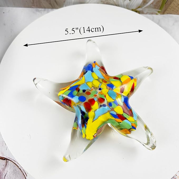 Crystal Star Fish Figurine Hand Blown Glass Starfish Statue Collectibles Ocean Art Sea Animal Home Table Decor Gift Colorful Red 5.5''