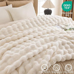 Cozy Faux Fur Throw Blanket for Couch-Warm Fuzzy Throw Blanket, Soft Plush Thick Bubble Blankets for Bedroom and Living Room, Furry Luxury Blanket, 50 x 60, Cream