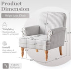 HUIMO Linen Fabric Accent Chair, Mid-Century Modern Armchair with Solid Wood Legs, Single Sofa Chair,Upholstered Reading Club Chair (1, Grey and White Stripe)