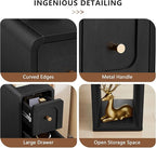 Narrow Nightstand with 2 Drawers, Small Bedside Tables, Mid-Century Modern Slim Night Stand with Storage, Wooden End Table for Small Spaces, Bedroom, Living Room (Black-1PCS)