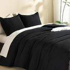 Litanika Comforters Black Oversized King Size, 3 Pieces Lightweight Solid Bedding Comforter Set, All Season Fluffy Bed Set (120x98In Comforter & 2 Pillowcases)