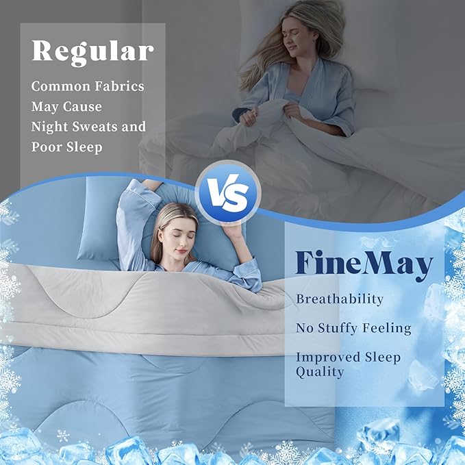 Cooling Comforter King Size, Double-Sided Cooling Blanket for Hot Sleepers & Night Sweats, Arc-Chill Q-Max > 0.4 Breathable Ice Blanket, Lightweight Cold Comforter (108''x90'', Light Blue)