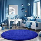 Fluffy Round Rugs for Bedroom Blue: 4ft Fluffy Circle Area Rug for Kids Room- Furry Fuzzy Carpet for Boys and Girls Room- Soft Plush Rug for Teen Dorm
