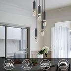 Modern Dimmable Led Pendant Lights Kitchen Island, Ideal for Living Room, Bedroom,Sink 30w LED Crystal Energy-Saving Hanging Lamp for Cozy Lighting (Black 5 Light)