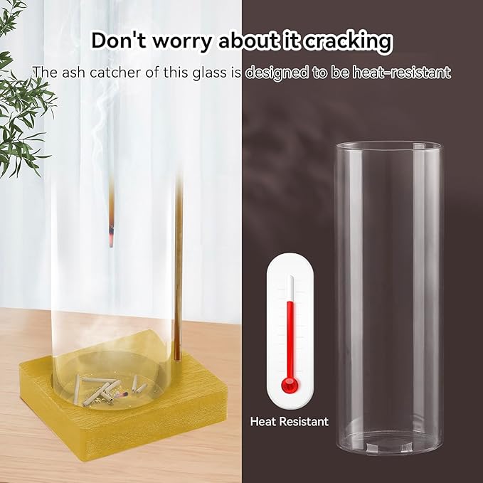 1 Pack Incense Holder for Sticks, Insence-Stick Holder Ash Catcher with Removable Glass [Anti-Ash Flying], Mess-Free Incense Burner Holder, Perfect for Meditation Yoga Relaxation,Home Decor(Gold Base)