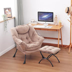 Lazy Chair and Ottoman, Large Accent Lounge Chair with Armrests and a Side Pocket, Modern Leisure Upholstered Sofa Reading Armchair with Footrest for Bedroom, Living Room, Dorm Rooms, Office