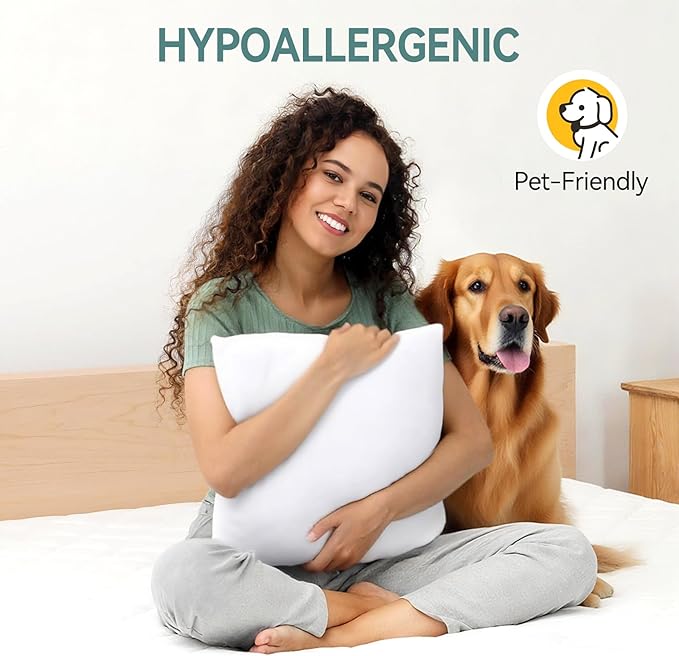 16 x 16 Throw Pillow Inserts, Pack of 2 White, Square Form Cushion Stuffer for Garden, Bench, Patio, Lightweight Soft Fillers for Sofa, Bed, and Home Décor