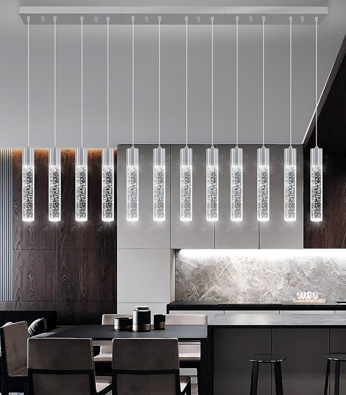 12-Lights Modern Crystal Chandeliers LED Pendant Light for Kitchen Island Dining Room Entrance Foyer Living Room Silver