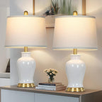 White Ceramic Table Lamps Set of 2, 23" Modern Ceramic Bedside Lamps with Ginger Jar Design, Farmhouse Lamp for Living Room End Table, Elegant Bedroom Lamp for Nightstand Desk Side Home Decor