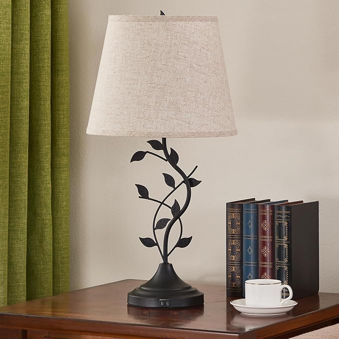 Kakanuo Table Lamp for Bedside, Lamp for Living Room with USB-A and USB-C Charging Ports, Traditional Tall Bedroom Lamp for End Table