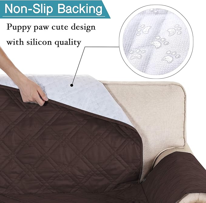 Flamingo P 100% Waterproof Sofa Cover for Living Room Premium Quilted Furniture Protector Sofa Slipcover for Couch Covers Non Slip Great for Pets (Seat Width Up to 54") Brown