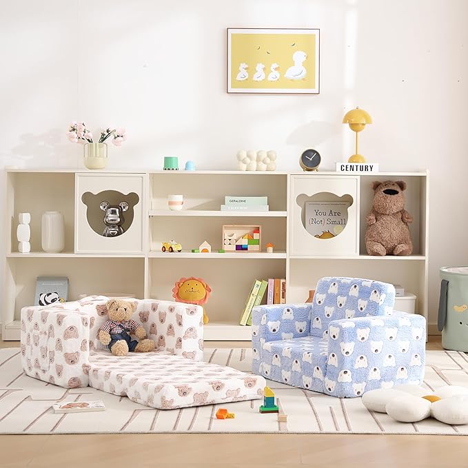 Toddler Chair Kids Couch, 2-in-1 Comfy Armchair with Removable and Washable Cover Carrying Handle, Convertible Reading Chair Toddler Couch for Girls and Boys