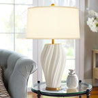 Plug in White Large Ceramic Table Lamps 26.75In, Modern Textured Table Lamp Decorative for Living Room Bedroom Nightstand Bedside Office Desk