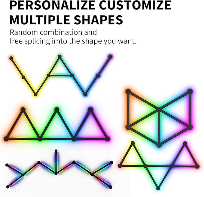 RGB Wall Light, LED DIY Geometry Splicing Gaming Lights, Backlit Modular Wi-Fi Colour Changing Home Decor Lights Work with Alexa and Google Assistant for Game Room, Bedroom (9 Lines, Black)