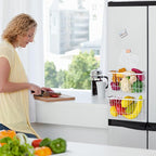 3 Pcs Magnetic or Adhesive Refrigerator Organizer Magnetic Baskets Kitchen Holder for Refrigerator Metal Shelf Rack Storage with 2 Types of Installation(White)