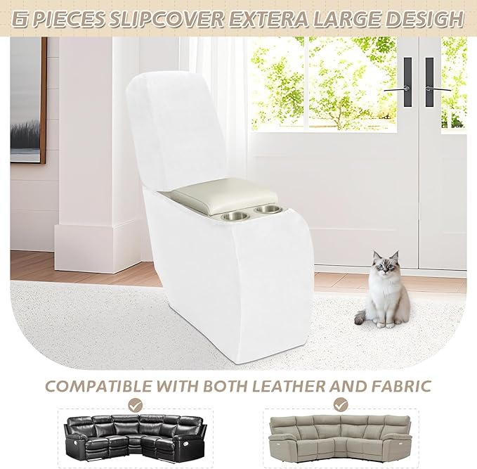 Arfntevss Sectional Recliner Couch Covers Velvet Corner Sectional Sofa Cover for Reclining Couch Stretch Soft L Shape Recliner Slipcover Washable Middle Console Protector (1 Console Cover, White)