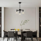 3 Light Modern Dining Chandeliers Over Table，Black Light Fixture for Dining Room，Farmhouse Chandelier with Glass Shade，Industrial Pendant Lighting for Kitchen Island，Foyer,Hallway, Bedroom