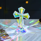 Crystal Glass Standing Cross Decor, Easter Christmas Decoration for Pary dad man，Religious Gifts for Women Men Father Mother, Handmade Glass Holy Collectible Figurines (Multicolor Crystal Cross)
