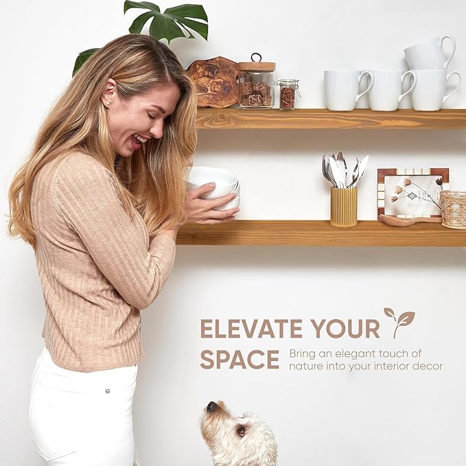 Homeforia 42 inch Golden Oak Floating Shelf, High End Solid Real Wood 42inch Small Floating Shelves for Wall Mounted, Oak Wooden 42in Floating Shelves, Heavy Duty Bracket, 42 X 6.5 X 1.75 in, Set of 3