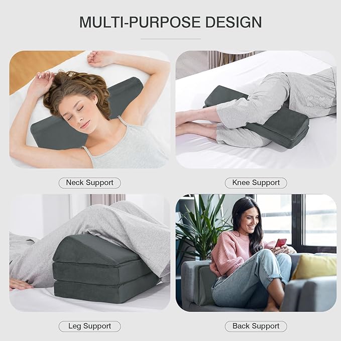BALAPET 3-in-1 Adjustable Height Wedge Pillow, 7" Height Leg Knee Pillow for Side Sleepers & Aligns Spine, Supportive Bolster Pillow for Pregnancy Relieves Pressure Hip Leg Elevation, 26", Dark Grey
