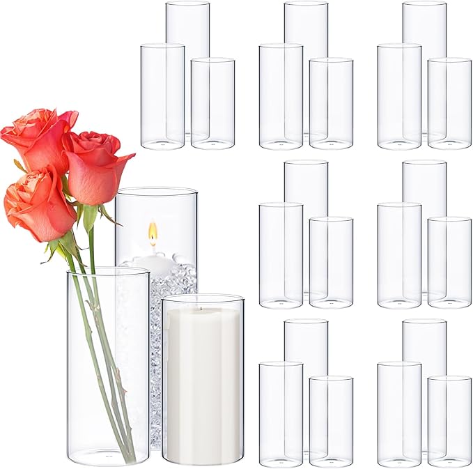 24 Pcs Glass Cylinder Vases Clear Flowers Vase Decorative Floating Candles Holders Table Centerpieces for Wedding Party Event Home Office Decor (Clear,3.4'' X 6'', 3.4'' X 8'', 3.4'' X 10'')