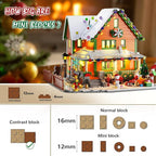 Christmas House Mini Building Set with Light, PLAXSOON 1961 PCS Holiday Snow Village Architecture Model Building Block with Santa Claus Sleigh, Xmas Display Toy Set for Adults Kids Boys Girls Ages 14+