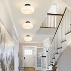 Mid-Century Modern Semi Flush Mount Ceiling Light, Metal Kitchen Light Fixture with Glass Shade,Vintage White and Black Colse to Ceiling Lamp for Entryway Hallway Bathroom (11.0 Inch)