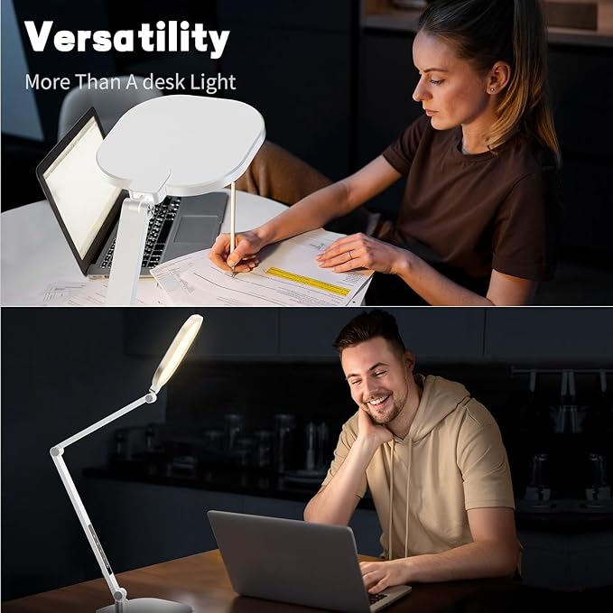 LED Desk Lamp for Home Office, Desk Light for Video Call, 3 Color Temperature 10 Brightness Computer Light, Dimmable Led Desk Light with Memory & Timer Func, Metal Swing Arm Architect Desk Lamp White