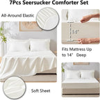 CozyLux Full Size Comforter Sets with Sheets Seersucker 7 Pieces Ivory Bed in a Bag Textured Luxury Soft Bedding Set with Down Alternative Comforter, Sheets, Pillowcases & Shams for All Seasons