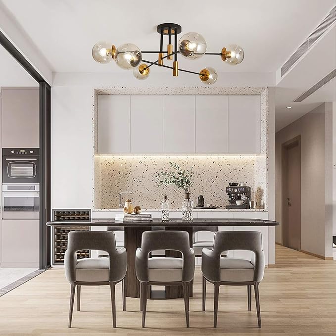 SZXYKEJI 6-Lights Glass Chandelier，Modern Flush Mount Ceiling Light Fixture，Farmhouse Lighting for Dining Room Living Room Bedroom Kitchen Passageway..