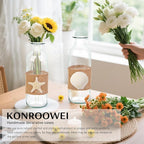 Shell Vase Set of 3 Coastal Vase,Small Starfish Seashell Flower Glass Vases Handcrafted for Beachy Decor,Beach Wedding/Party Beach Home Decor (Clear)