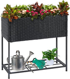 SUNNYPARK Tall Planters for Outdoor Plants Rattan Modern Elevated Planter Box with Removable Liners Indoor Outdoor Porch Patio Flower Pot (27.5’’ x 12’’ x 27.5’’)