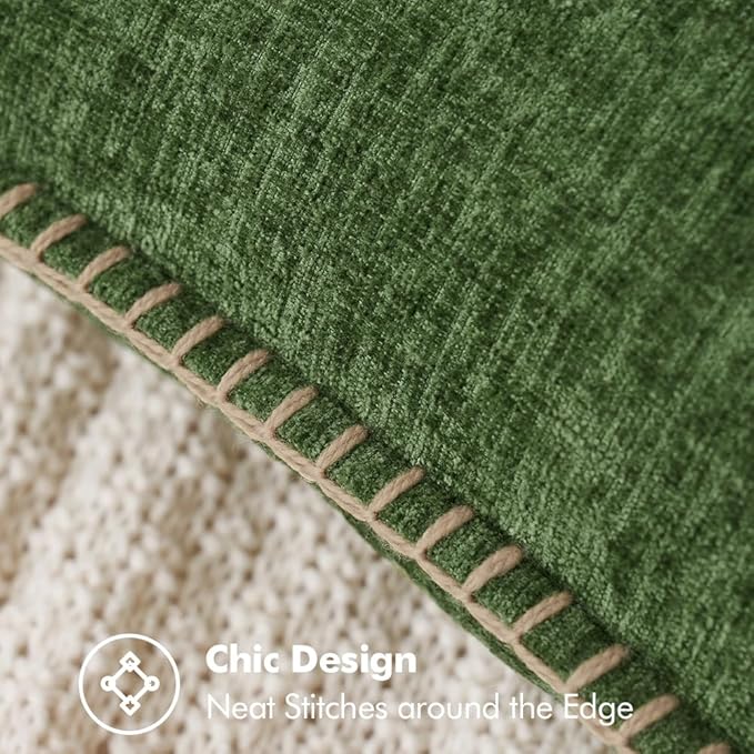 MIULEE Pack of 2 Christmas Pillow Covers 24x24 Inch Moss Green Farmhouse Decorative Throw Pillow Covers with Stitched Edge Soft Chenille Solid Dyed Couch Pillow Covers for Sofa Bed Living Room